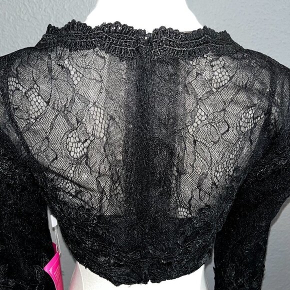 ZINNIA ELEGANS Heavy Black Lace Cropped Built in Bra Top Prom Ball Formal -NWT - Picture 8 of 13
